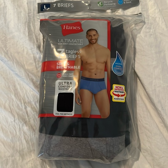 NWT Hanes Men’s Ultimate Tagless Briefs( 7 count) L 36-38 in dark tones - Picture 1 of 6